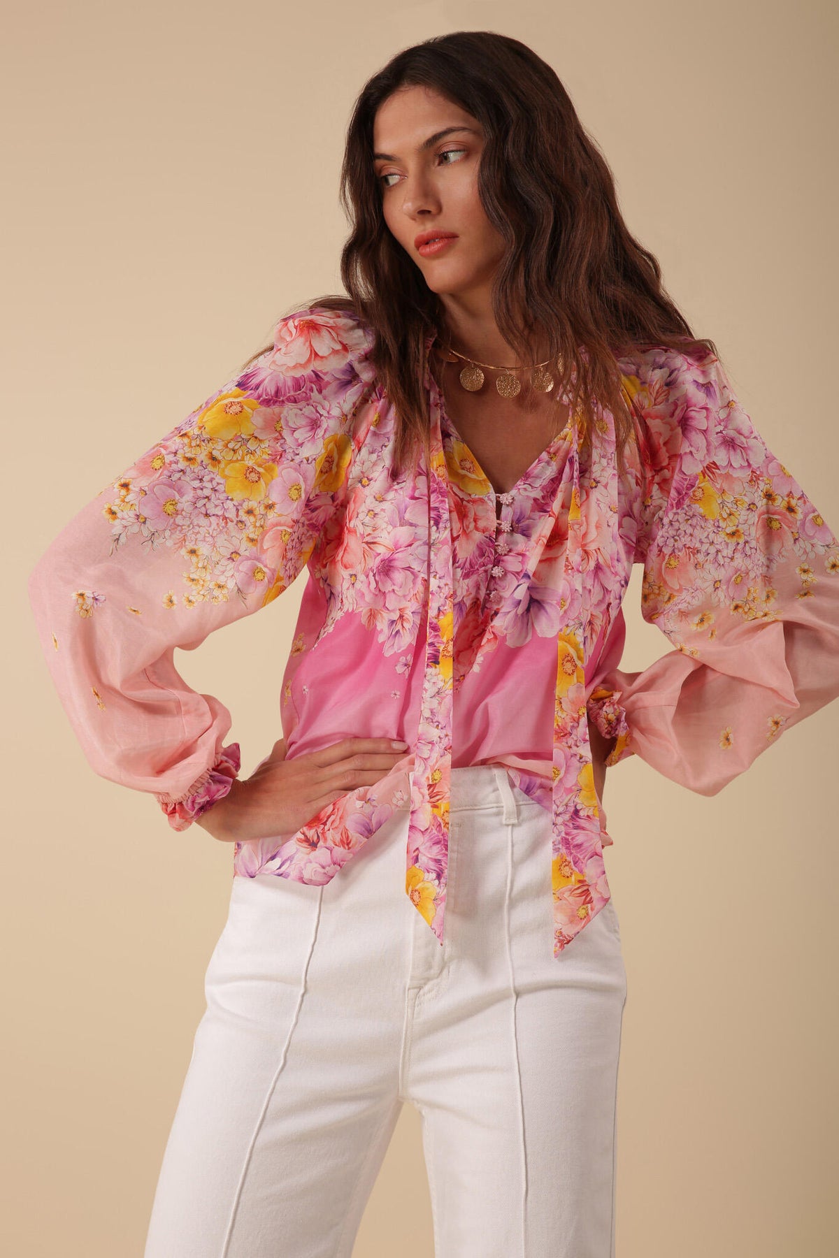 Arianna Top Print Silk-Cotton - Pink