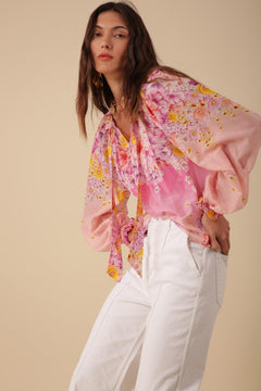 Arianna Top Print Silk-Cotton - Pink