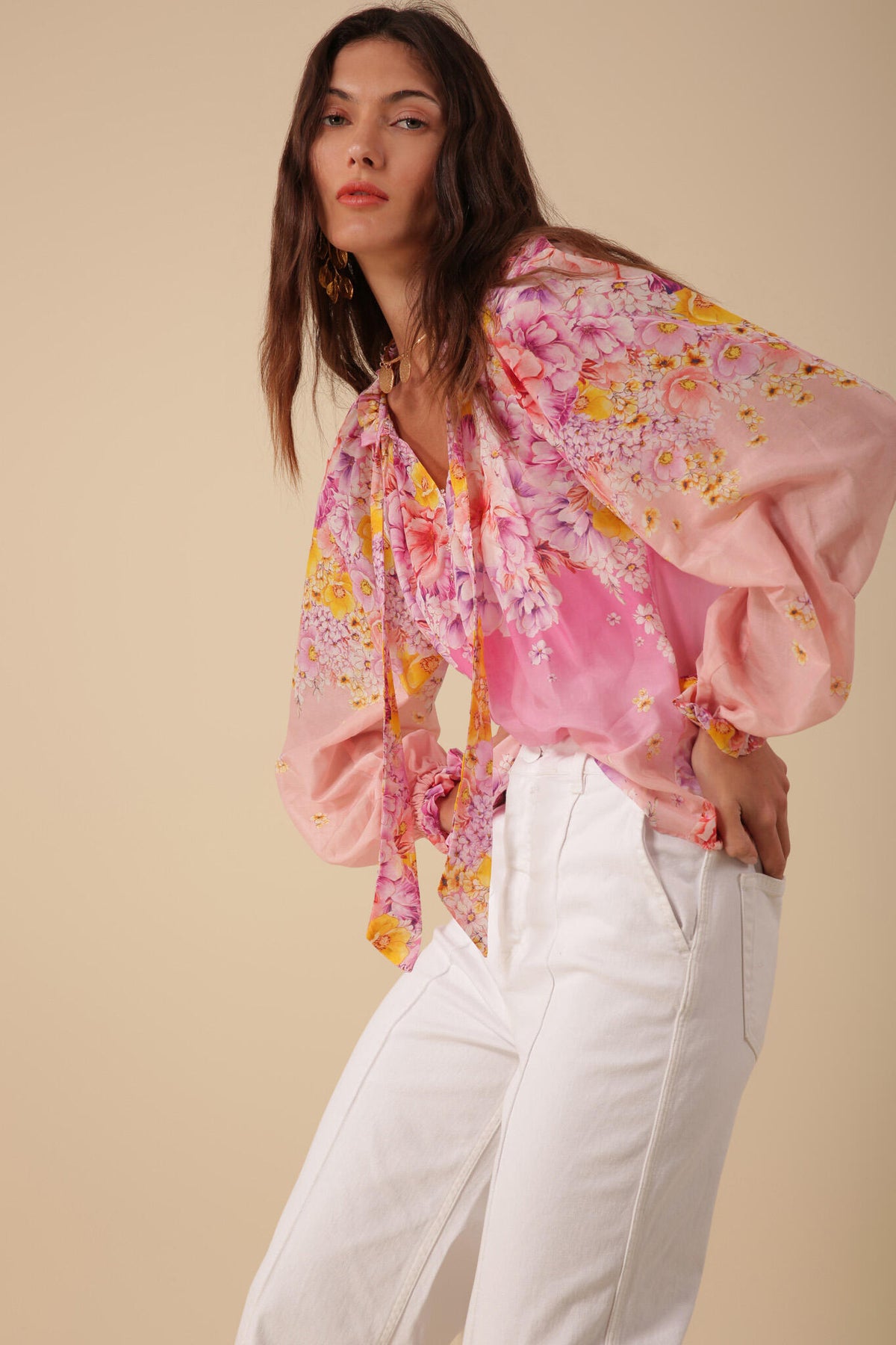 Arianna Top Print Silk-Cotton - Pink