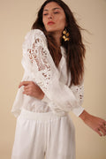 Reese Solid Linen Top - White