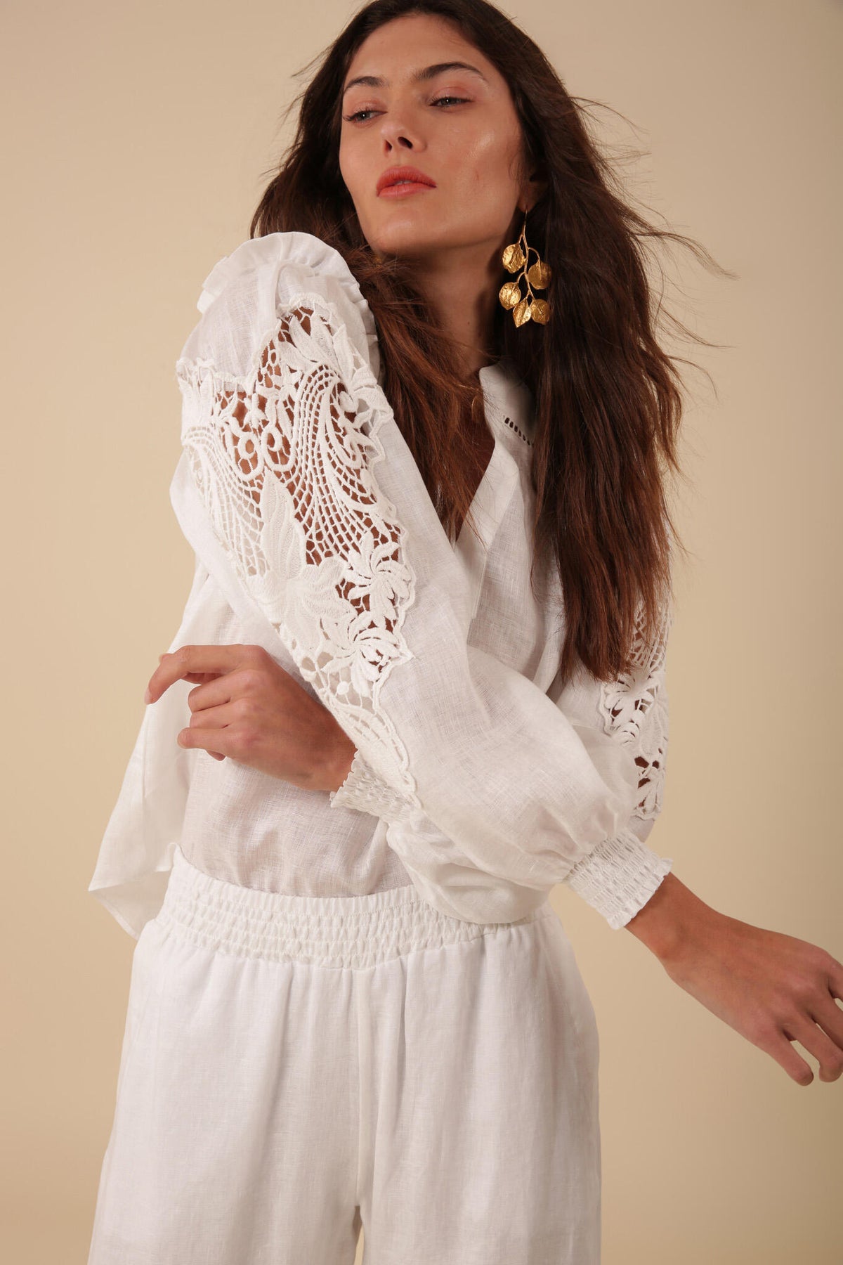 Reese Solid Linen Top - White