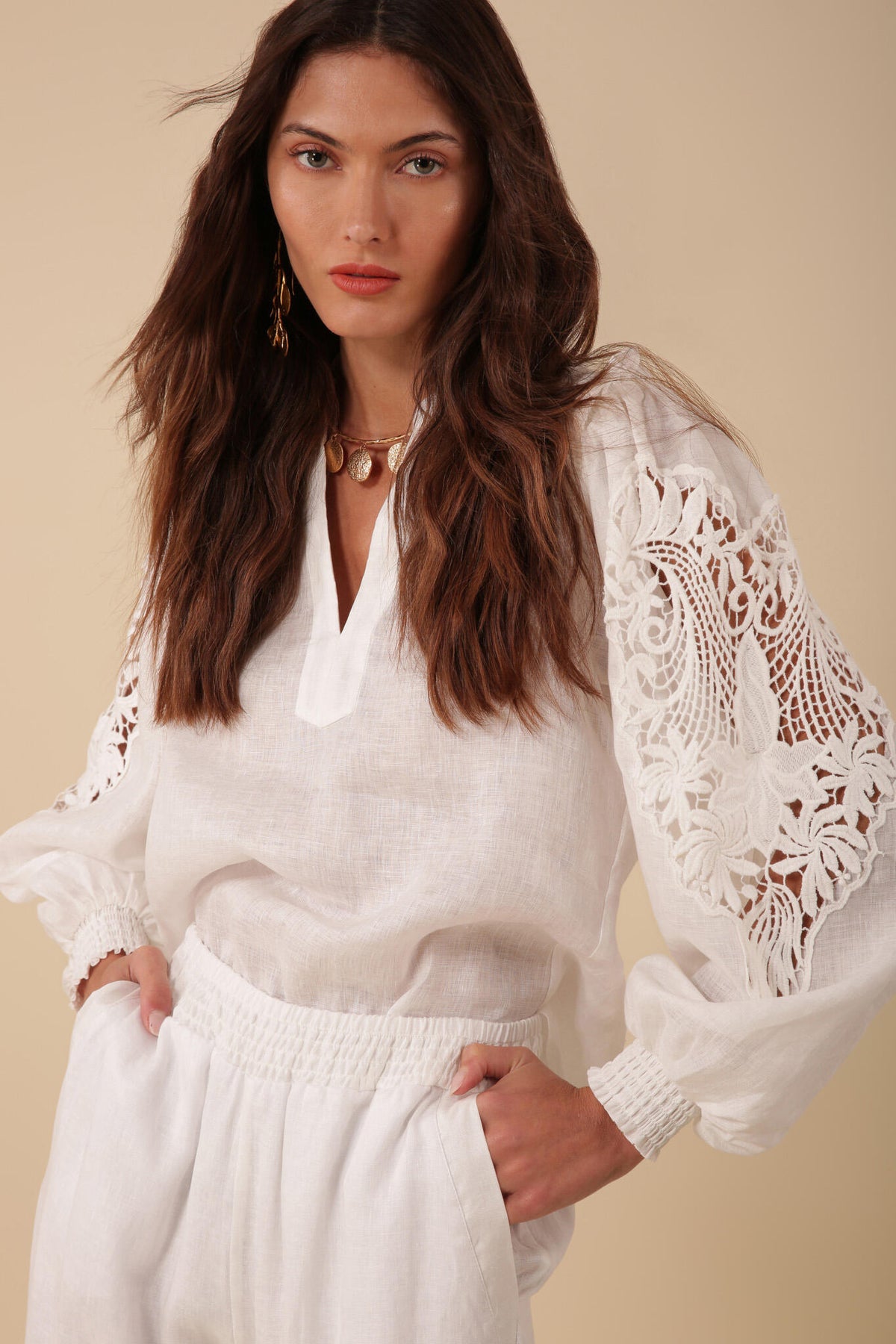 Reese Solid Linen Top - White