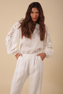 Reese Solid Linen Top - White