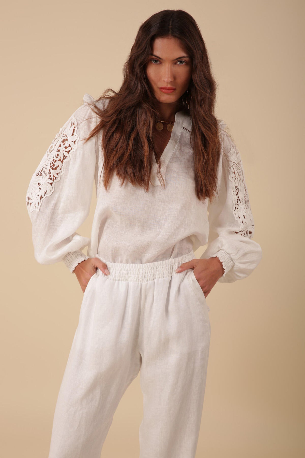 Reese Solid Linen Top - White