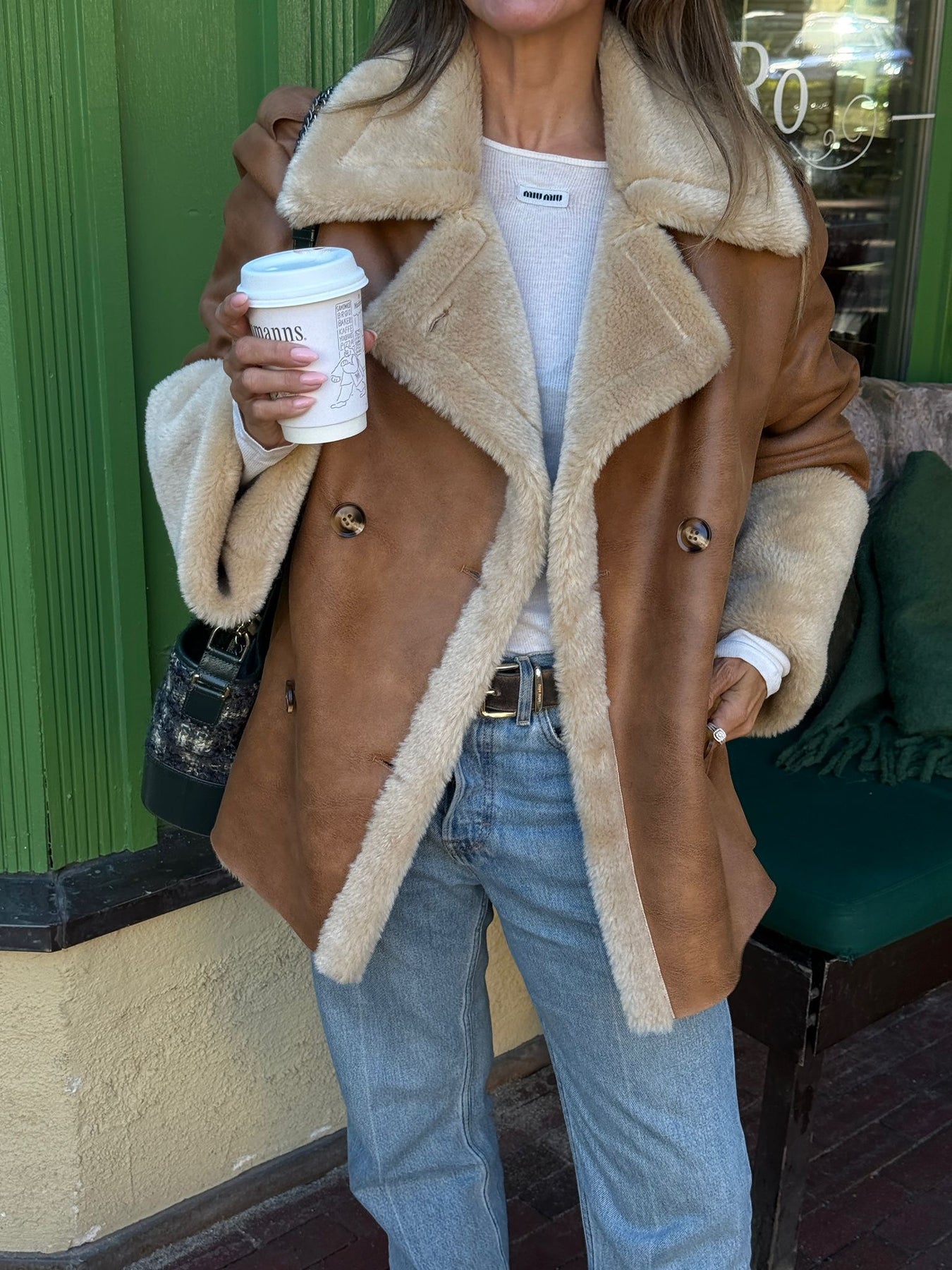 Marie Faux Shearling Jacka - Cognac