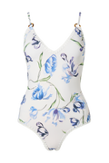 Nila V-Neck Crochet Trimmed Baddräkt - Tulip Blue