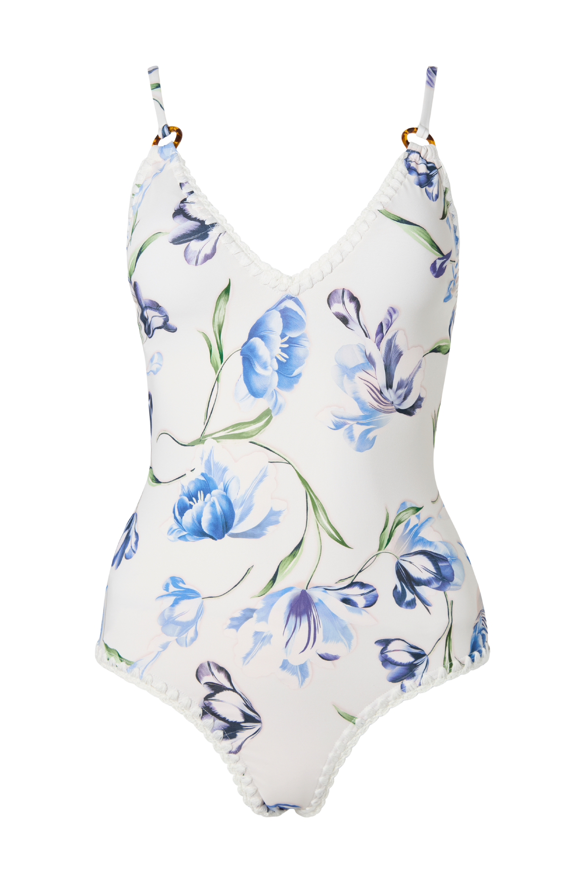 Nila V-Neck Crochet Trimmed Baddräkt - Tulip Blue