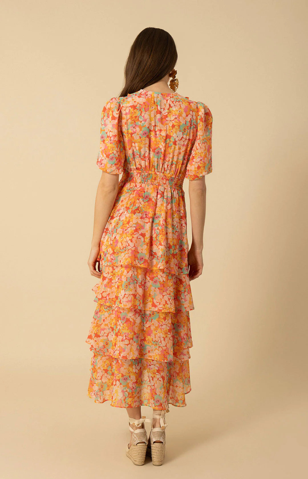 Lainey Dress W Tiered Skirt - Orange