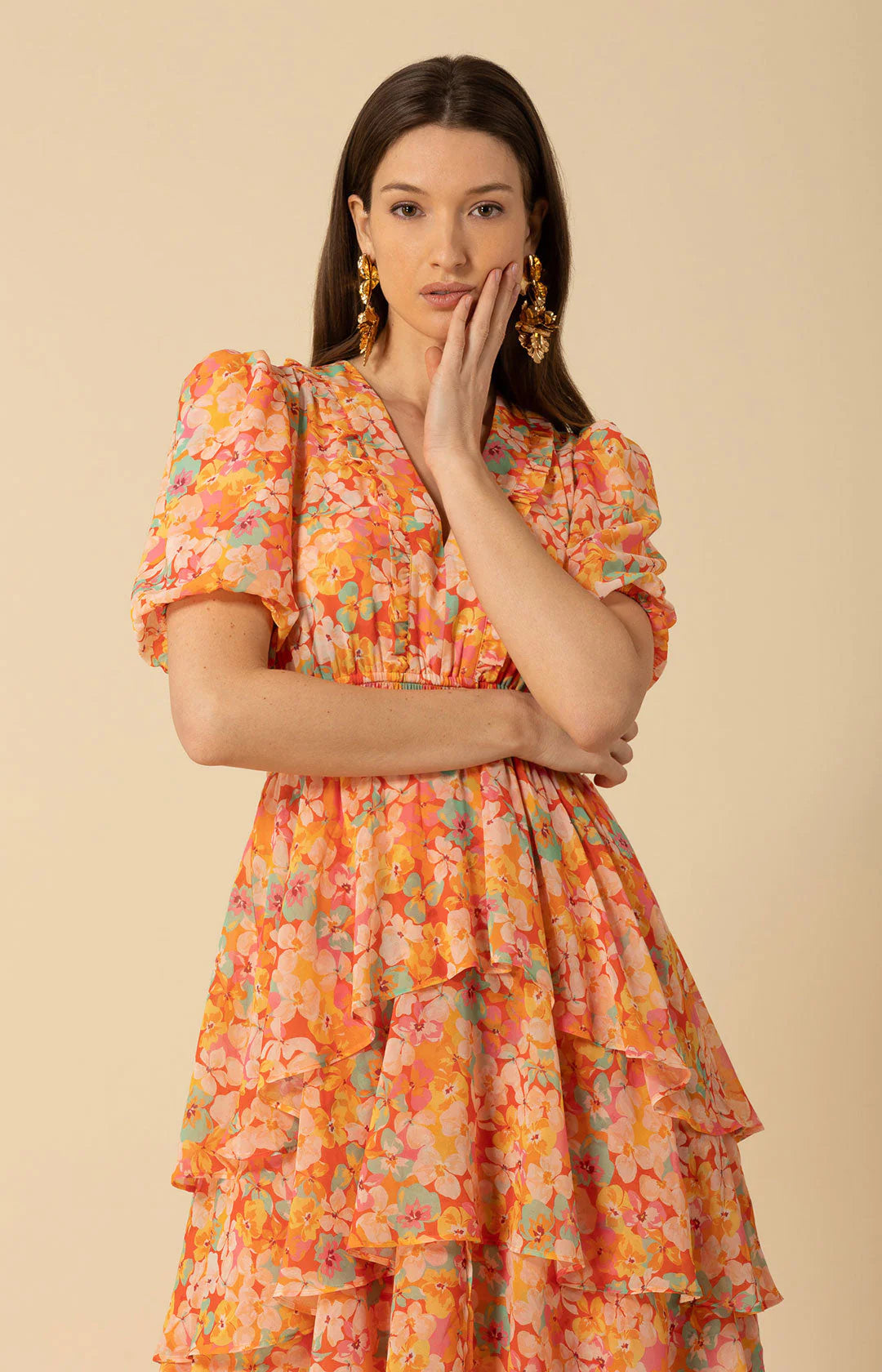 Lainey Dress W Tiered Skirt - Orange