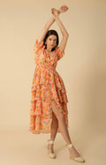 Lainey Dress W Tiered Skirt - Orange