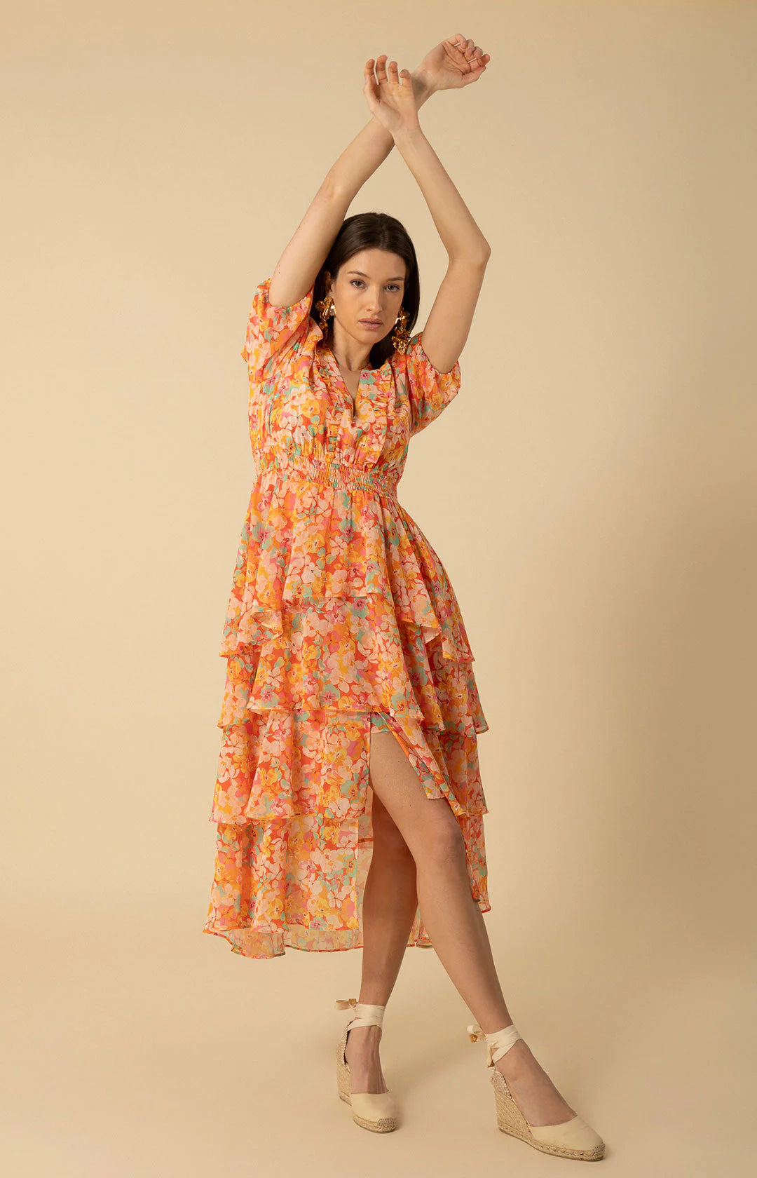 Lainey Dress W Tiered Skirt - Orange
