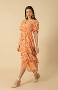 Lainey Dress W Tiered Skirt - Orange