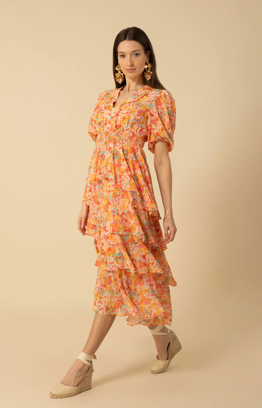 Lainey Dress W Tiered Skirt - Orange