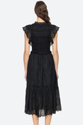 Veronique Embroidery Flutter Slv Dress - Black