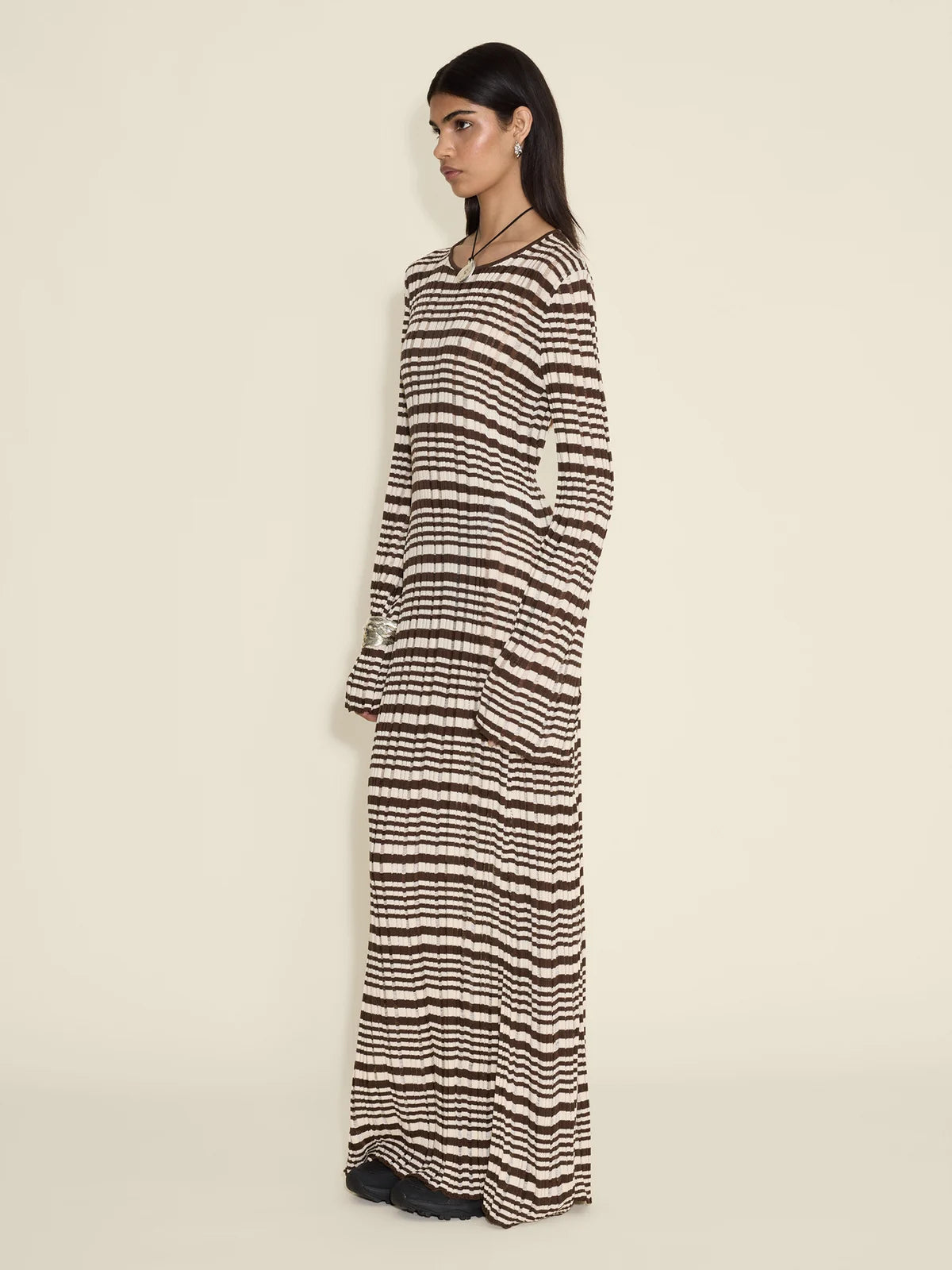 Rib Stripe Dress - Brown Mix