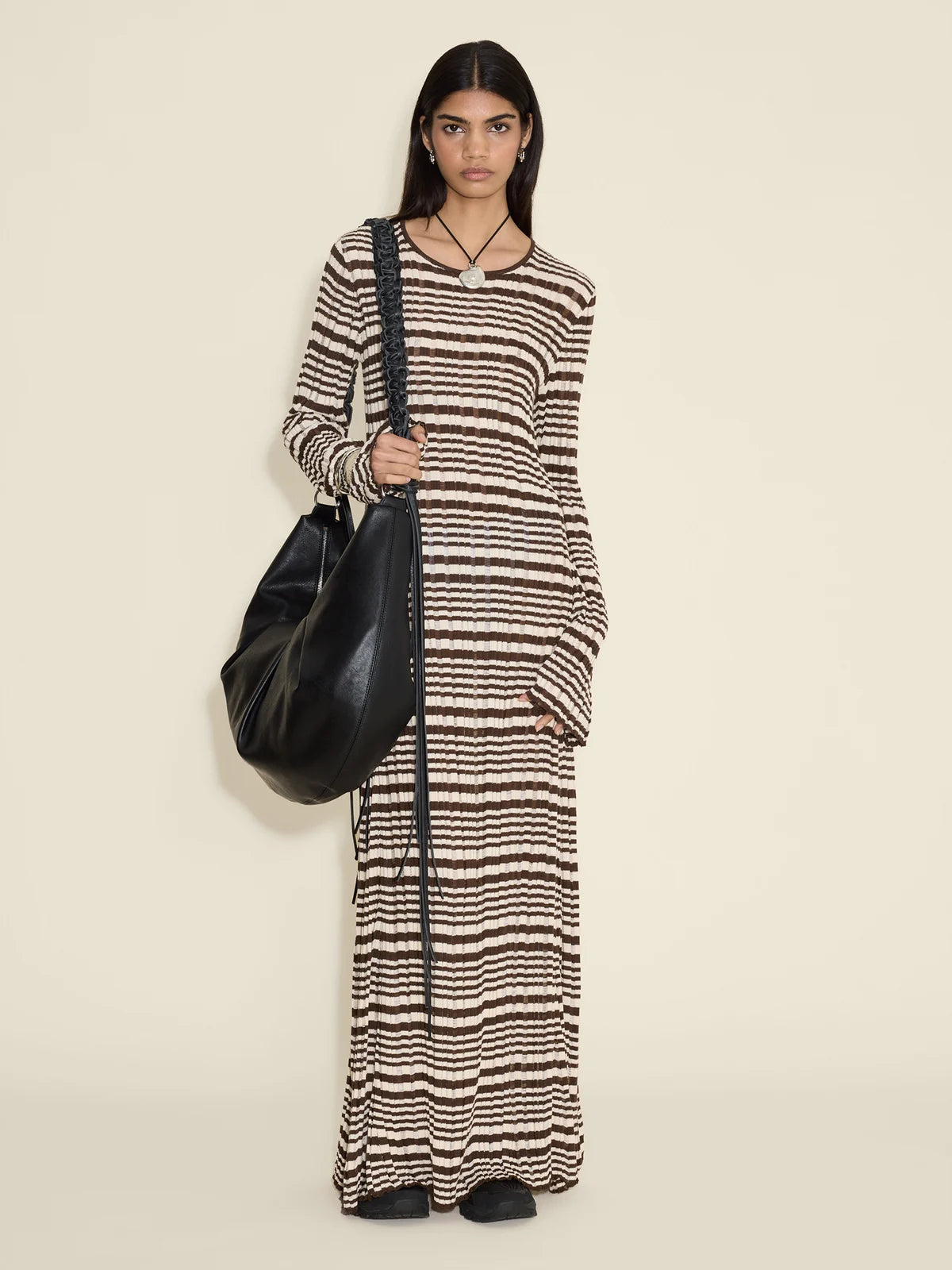Rib Stripe Dress - Brown Mix