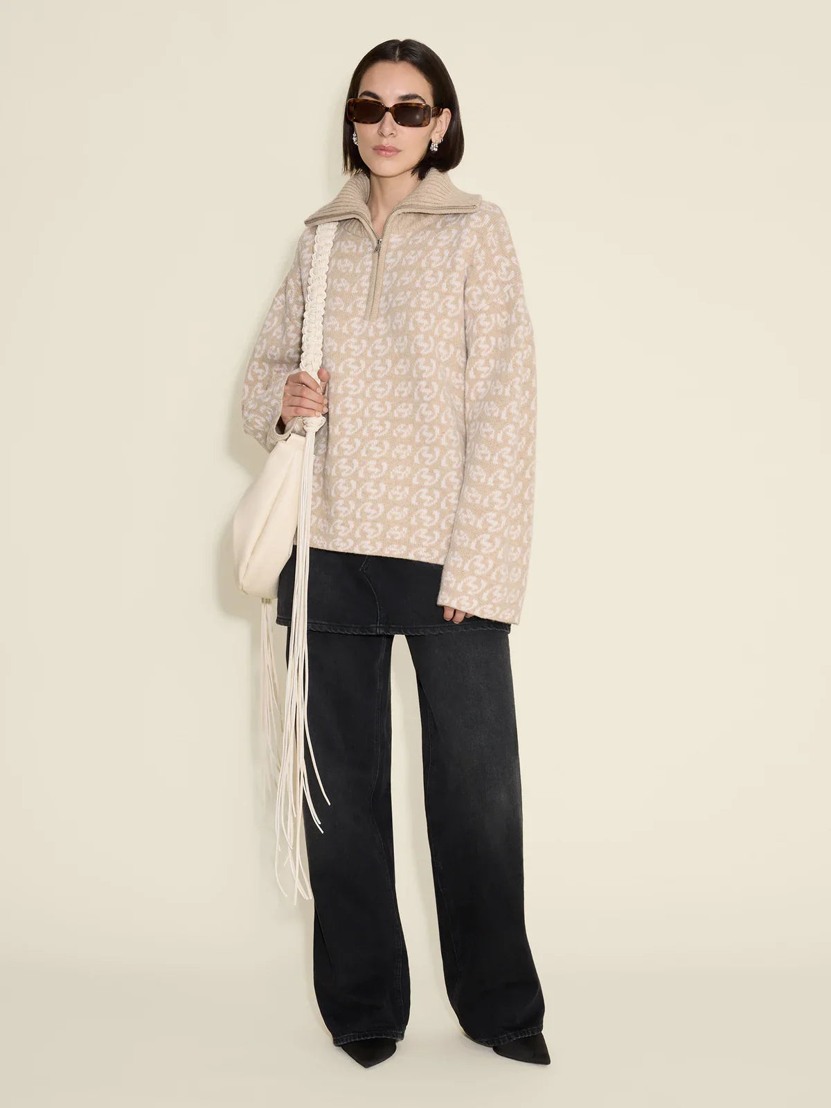 Cass Monogram Half Zip - Beige Mix