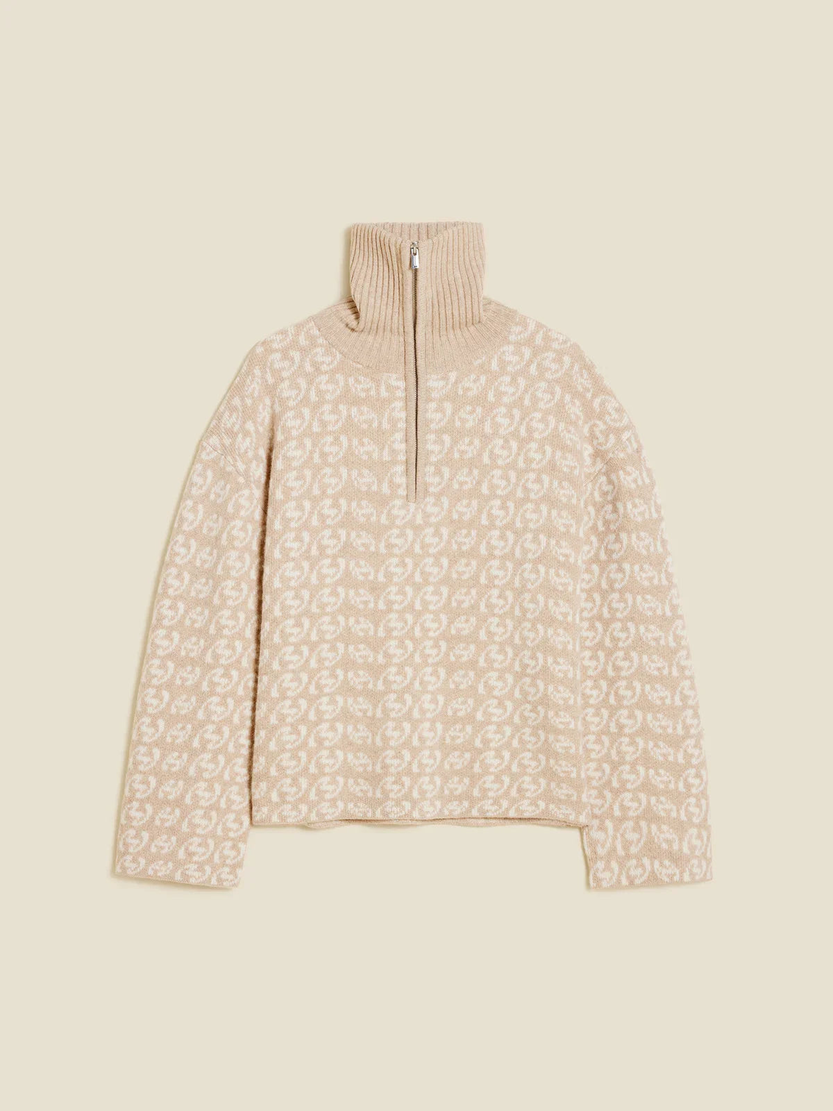 Cass Monogram Half Zip - Beige Mix
