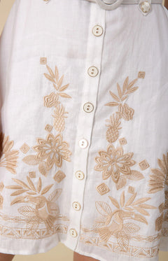 Jane Dress Linen W Embrodey - White