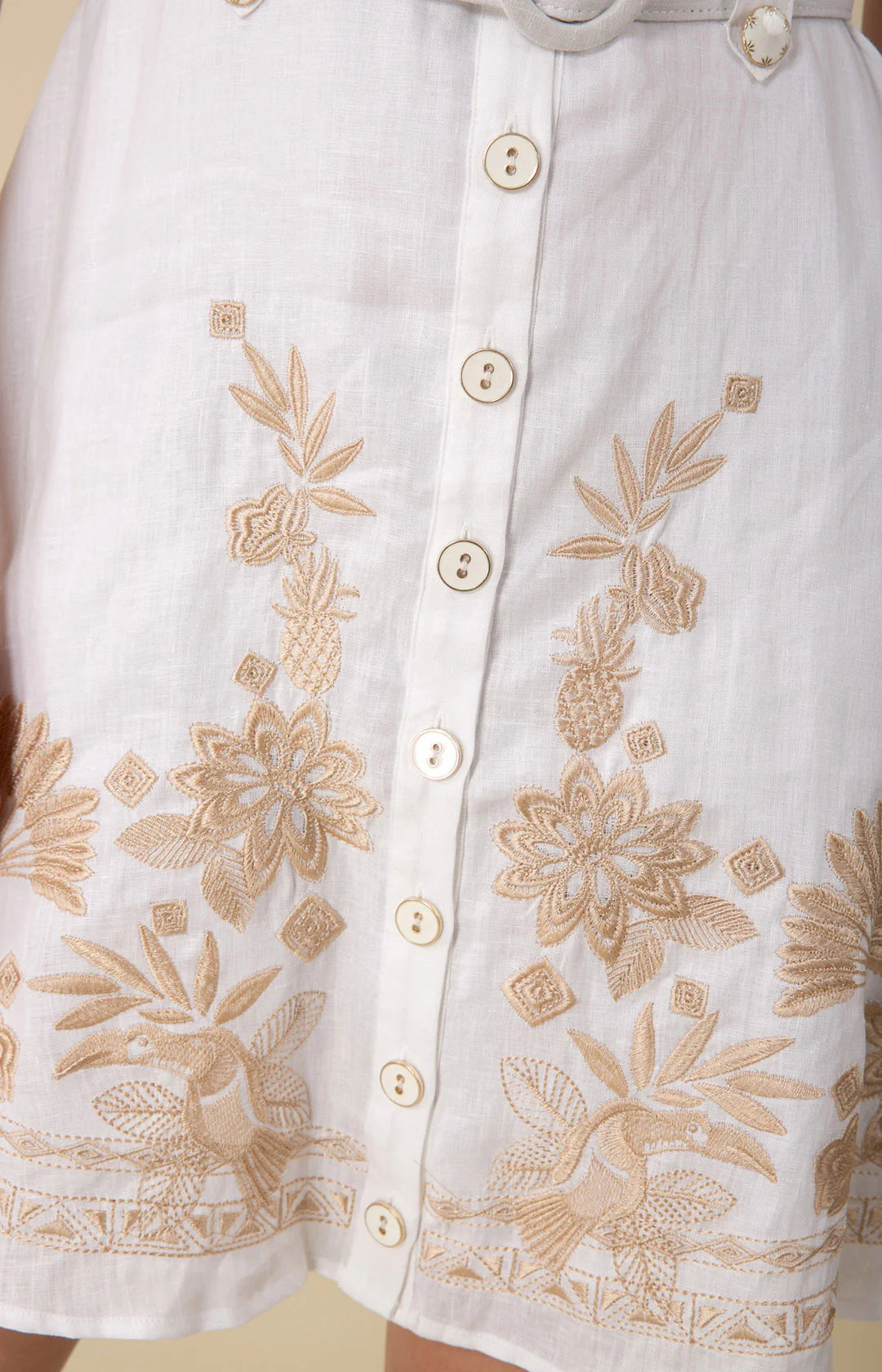 Jane Dress Linen W Embrodey - White