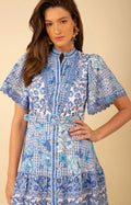 Maggie Short Linen Dress - Blue