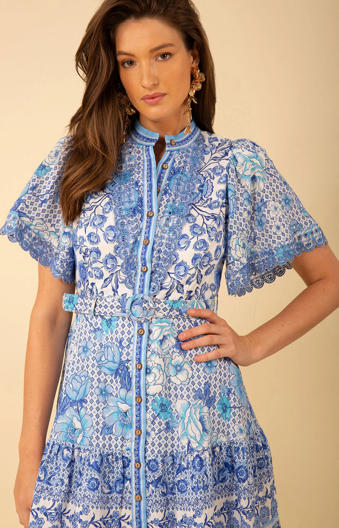 Maggie Short Linen Dress - Blue