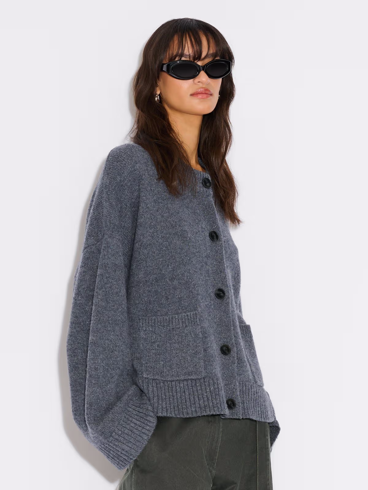 W. Wool Wide Cardigan - Blå