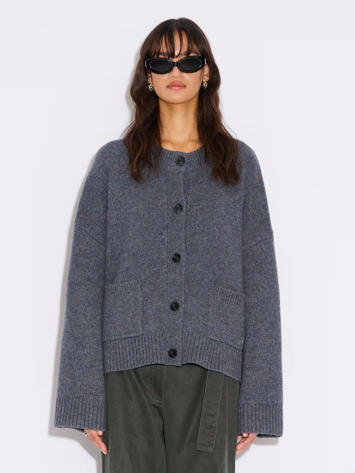W. Wool Wide Cardigan - Blå