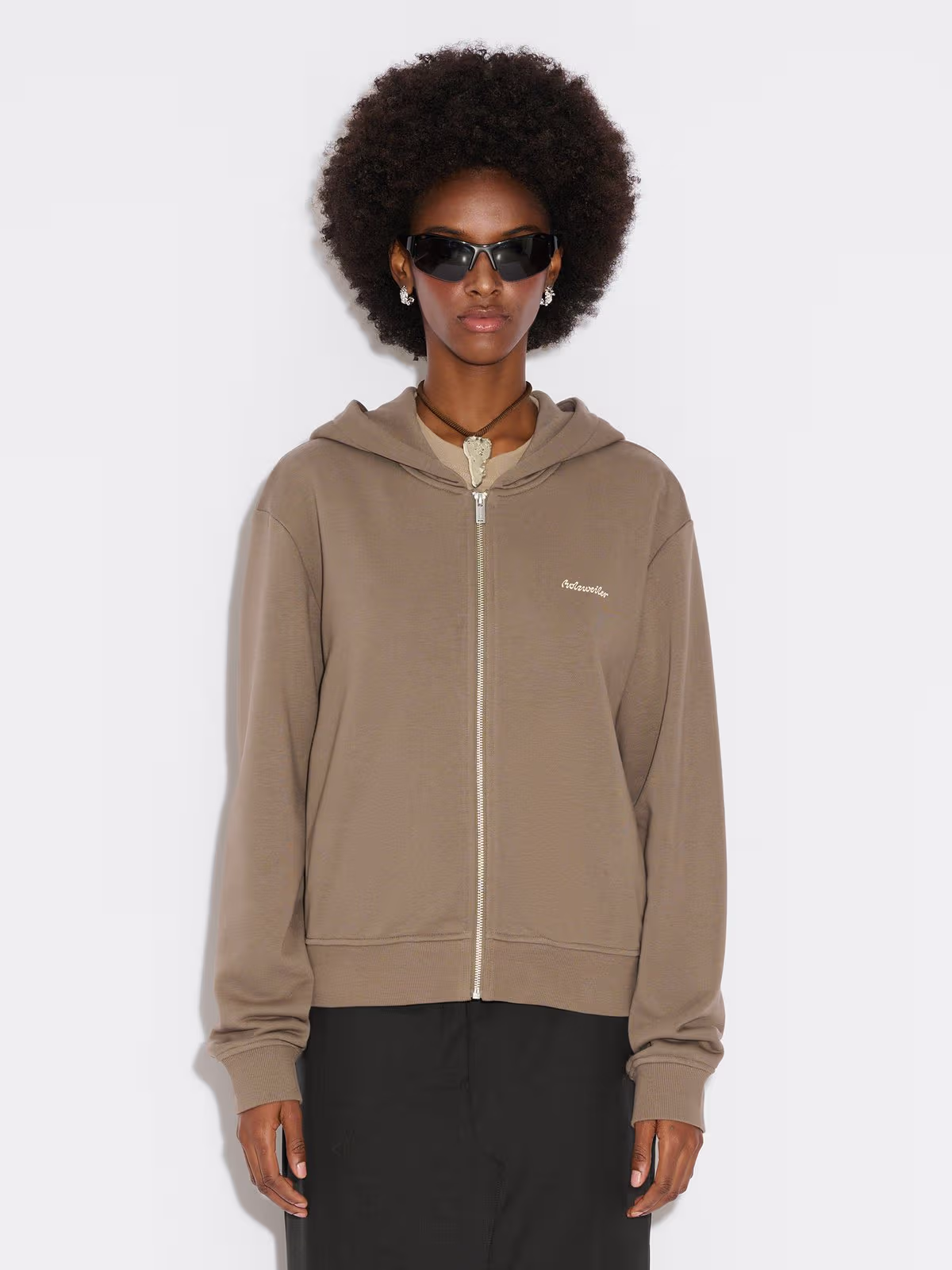 W Regular Light Zip Hoodie - Taupe