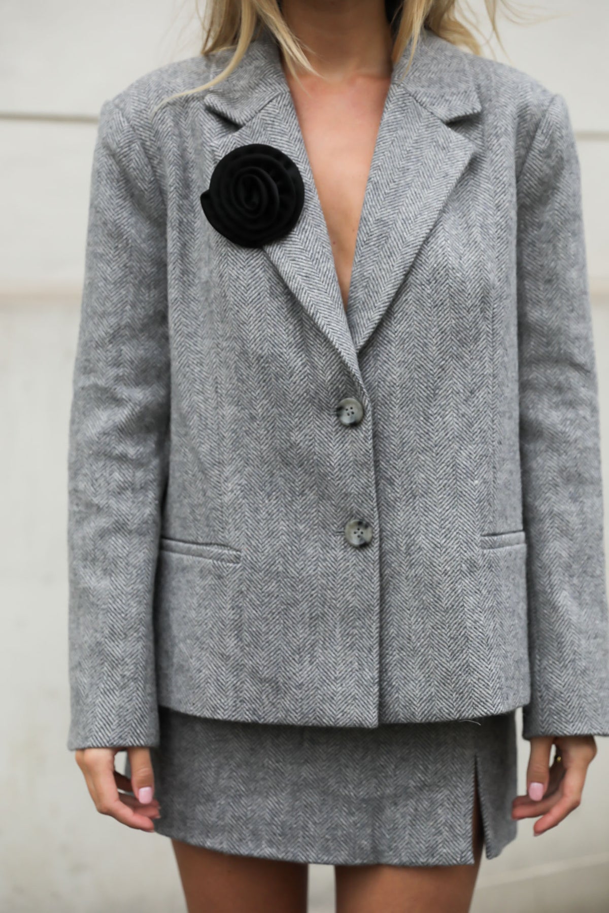 Mya Herringbone Blazer - Light Grey