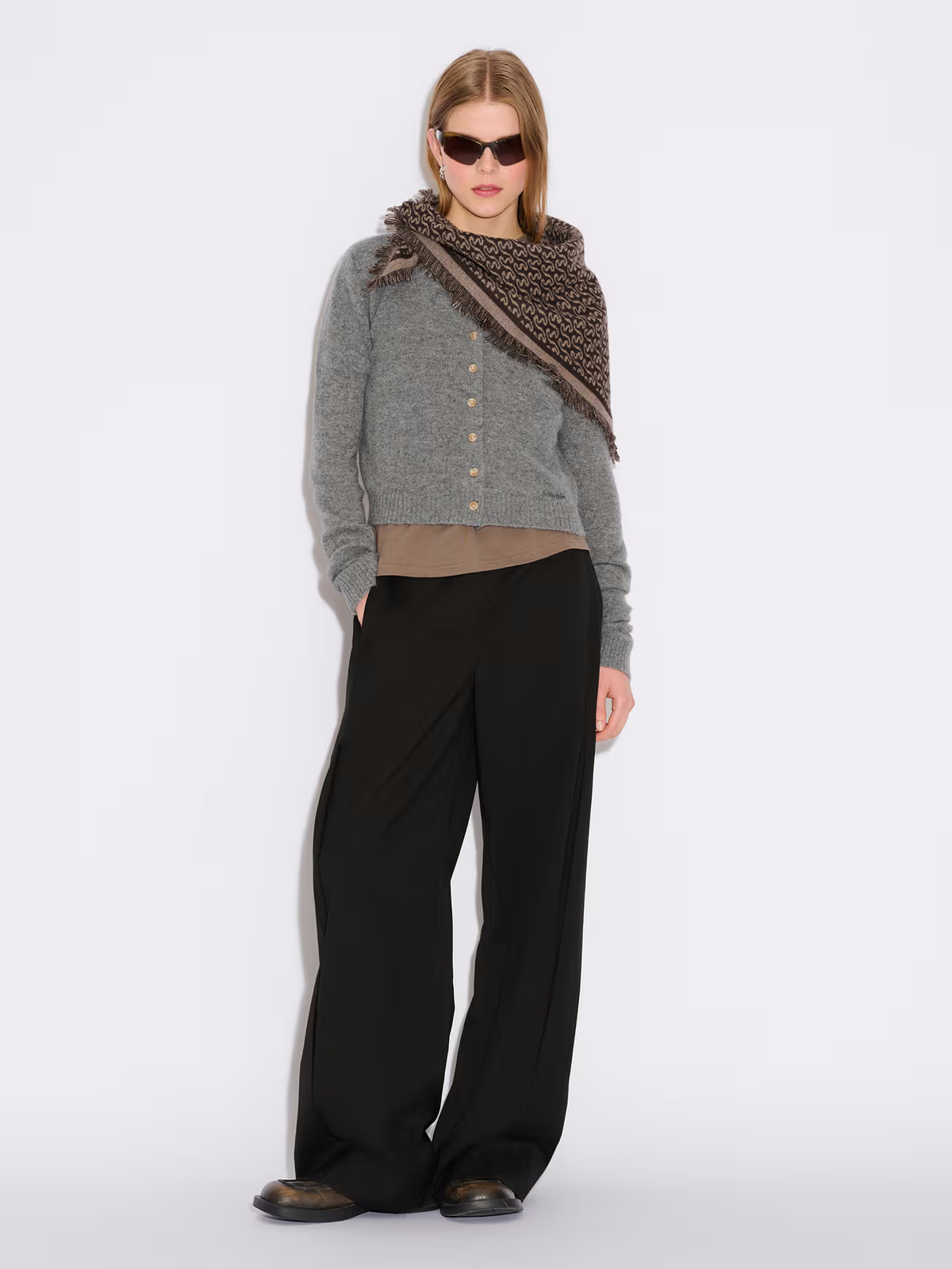Fine Wool Halsduk Monogram - Brown Mix