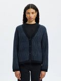 Alva Ls Knit Stripe V-Cardigan - Dark Sapphire Key Largo
