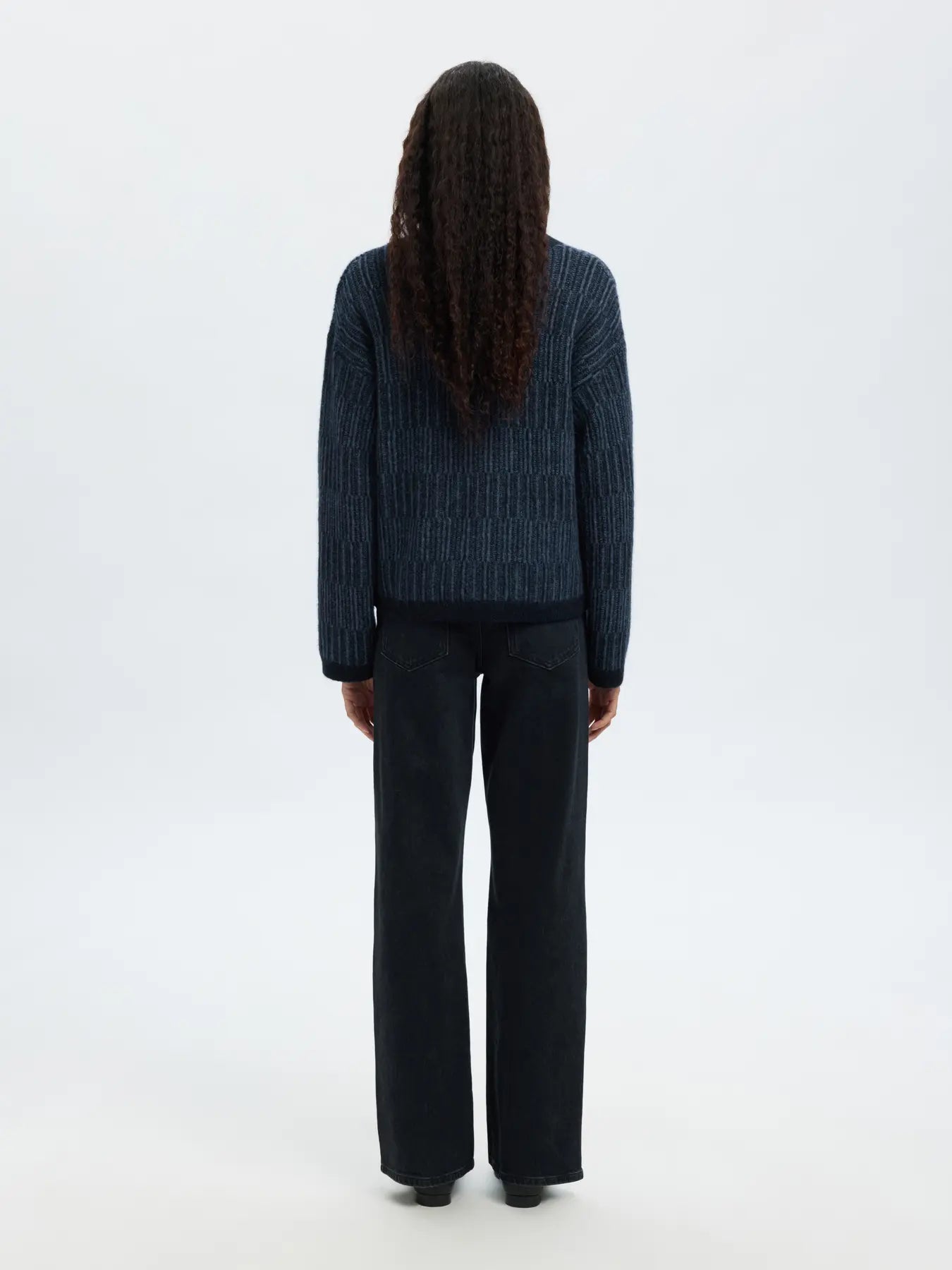 Alva Ls Knit Stripe V-Cardigan - Dark Sapphire Key Largo
