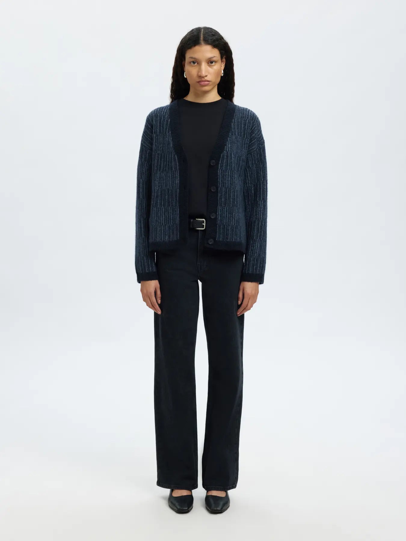 Alva Ls Knit Stripe V-Cardigan - Dark Sapphire Key Largo