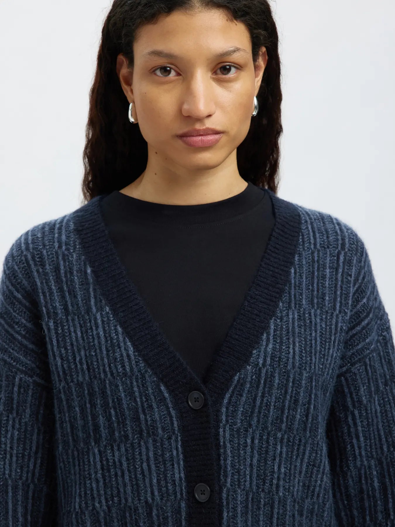 Alva Ls Knit Stripe V-Cardigan - Dark Sapphire Key Largo
