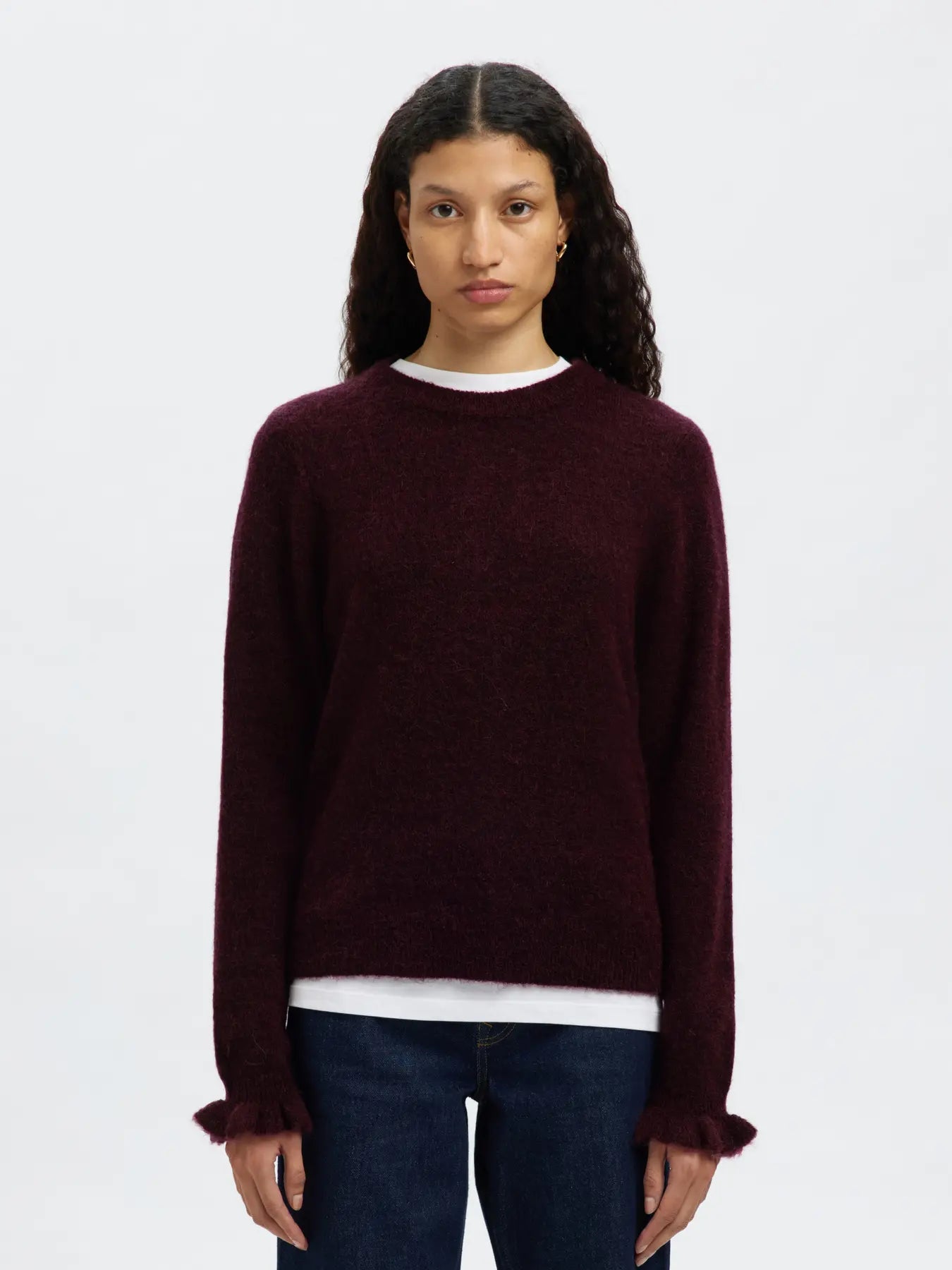 Lulu Ls Knit Frill Cuff O-Neck Noos - Fig