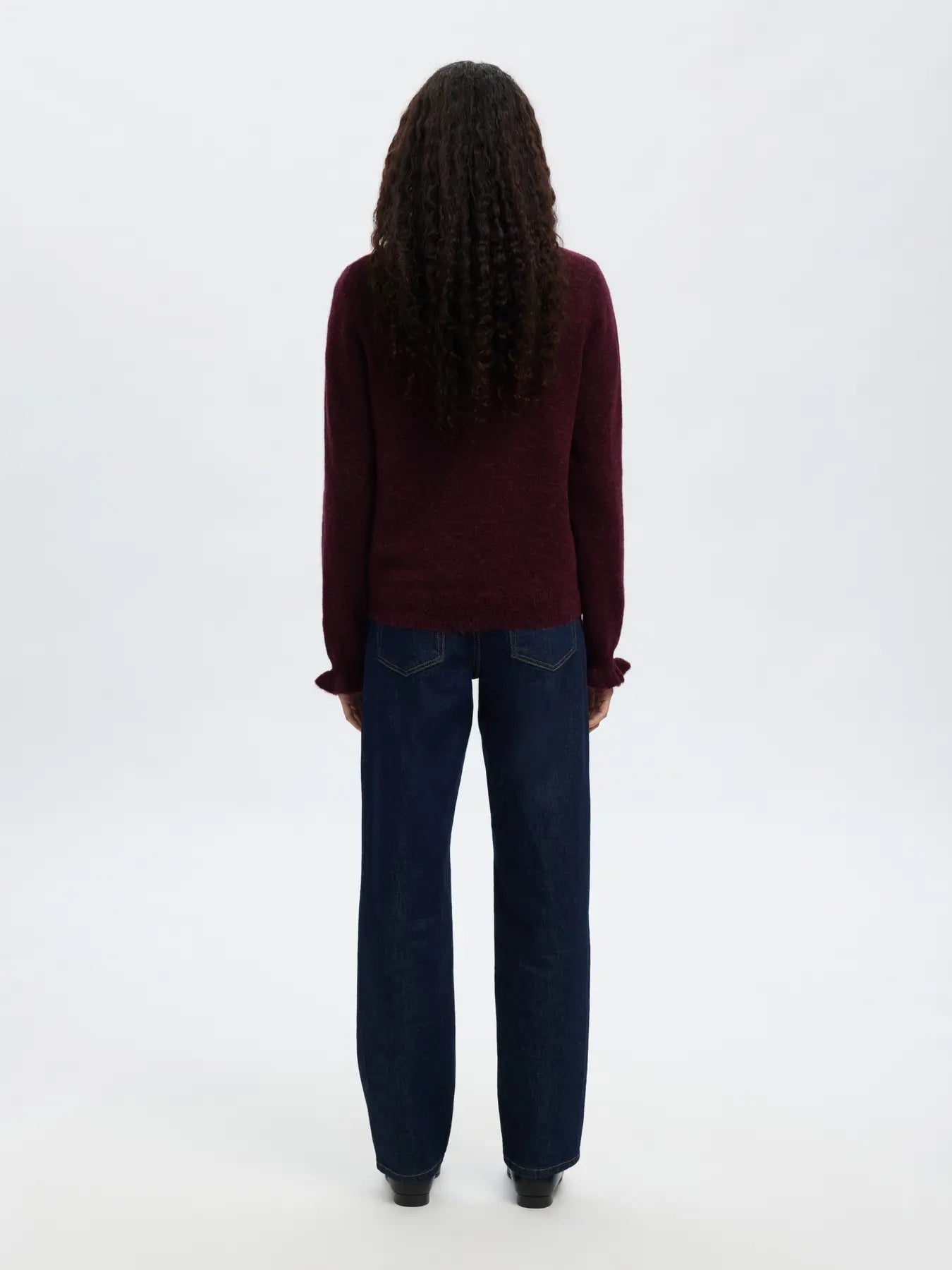Lulu Ls Knit Frill Cuff O-Neck Noos - Fig