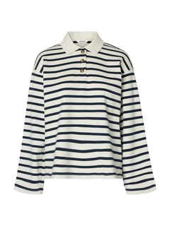 Wada Ls Stripe Collar Top - Dark Sapphire Snow White