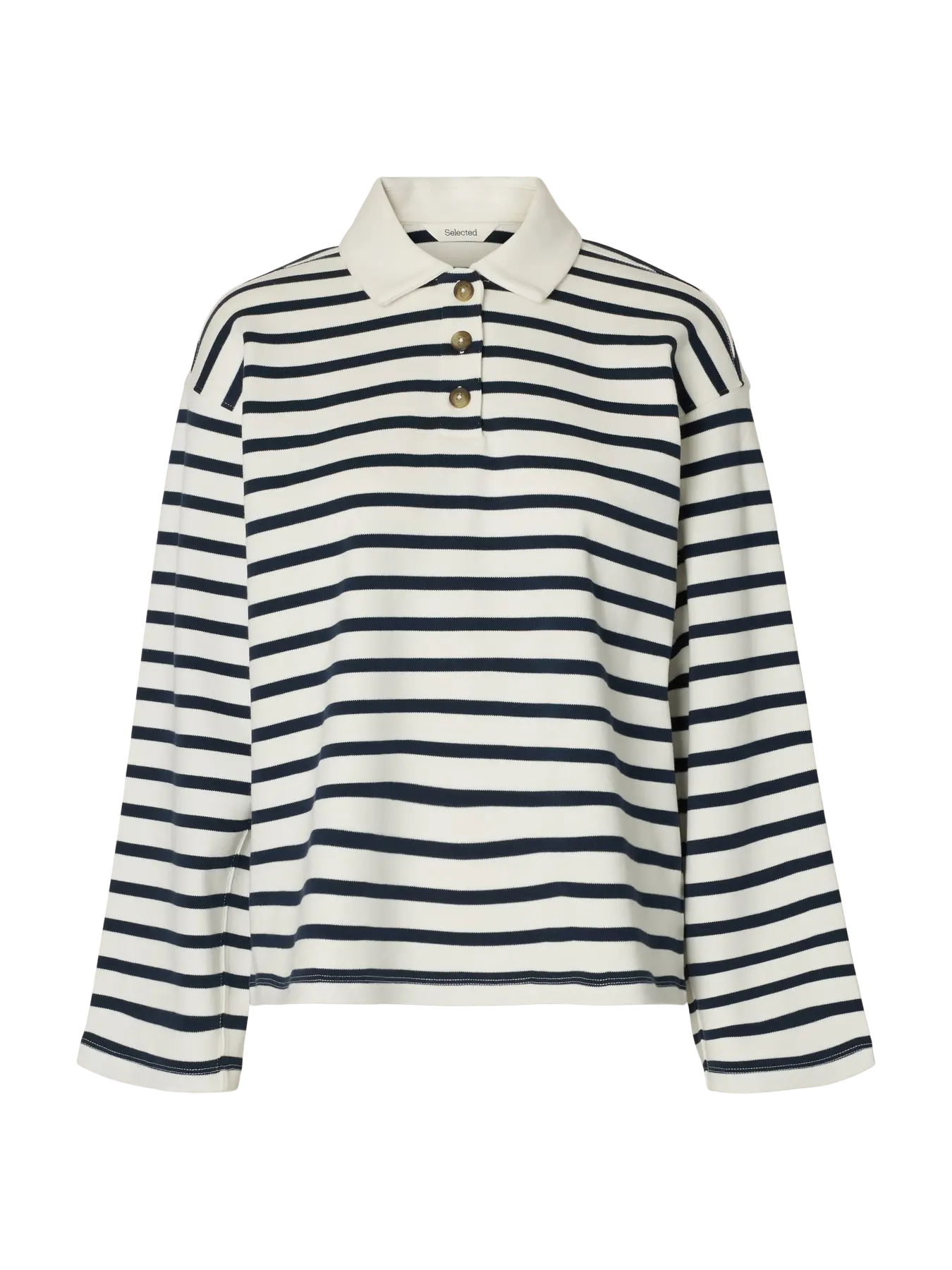 Wada Ls Stripe Collar Top - Dark Sapphire Snow White