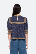Arlita Print Puff Slv Top - Navy