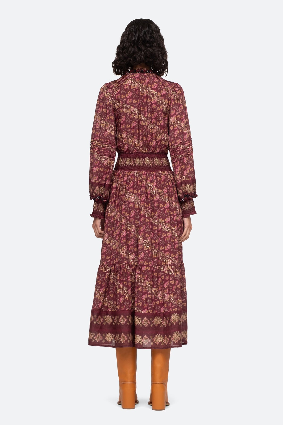 Giulia Print L/Slv Dress - Marron