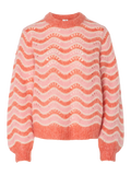 Yasemani Ls Knit Pullover S. - Hot Coral Tickled Pink + Birch