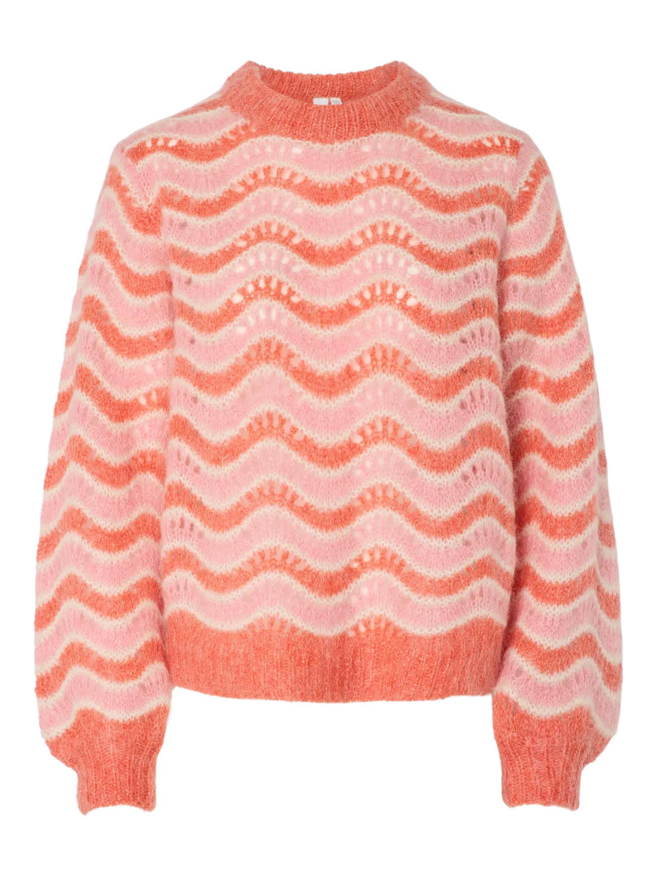 Yasemani Ls Knit Pullover S. - Hot Coral Tickled Pink + Birch