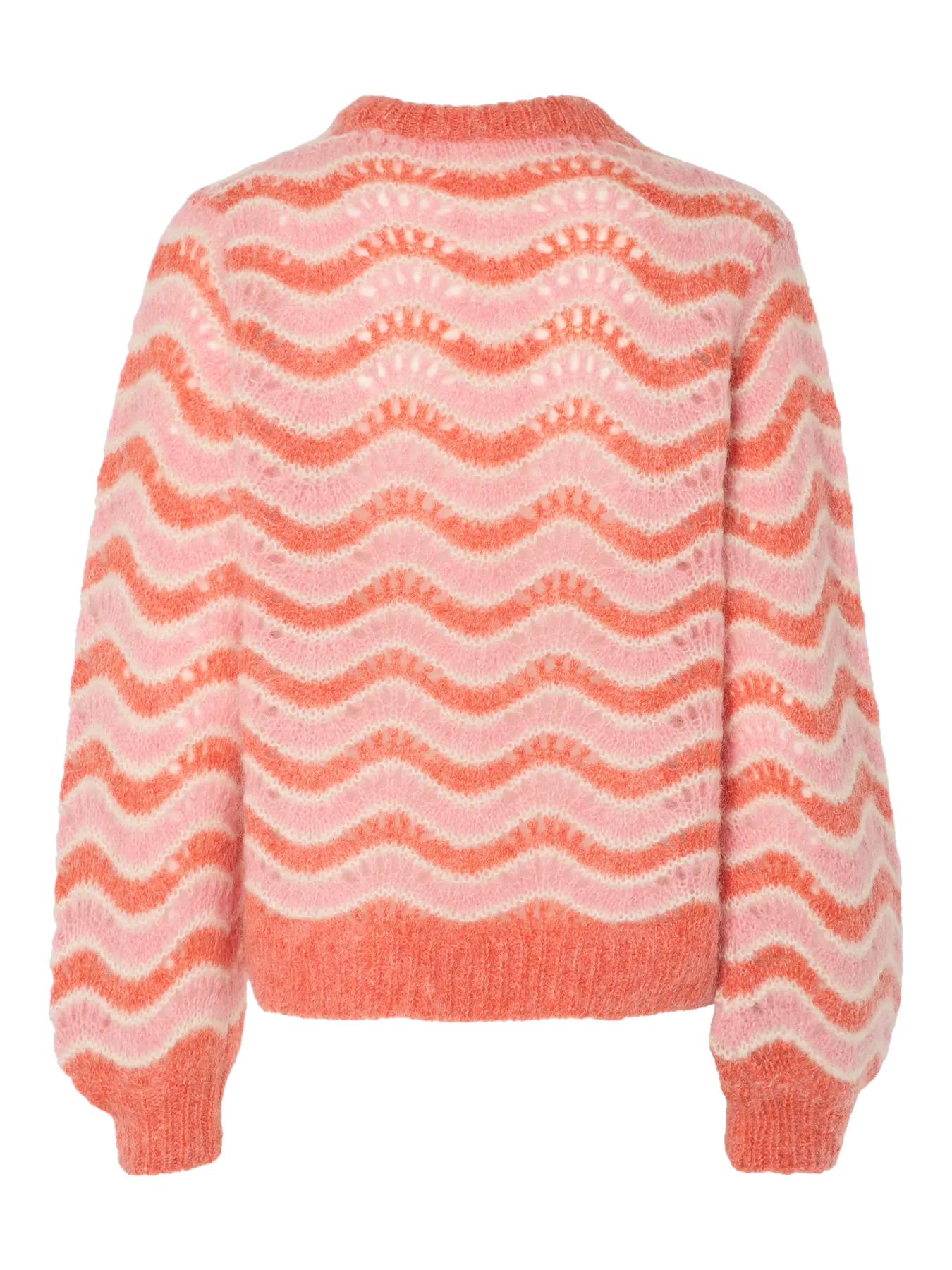 Yasemani Ls Knit Pullover S. - Hot Coral Tickled Pink + Birch