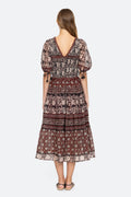 Danae Print Puff Slv Smocked Dress - Red