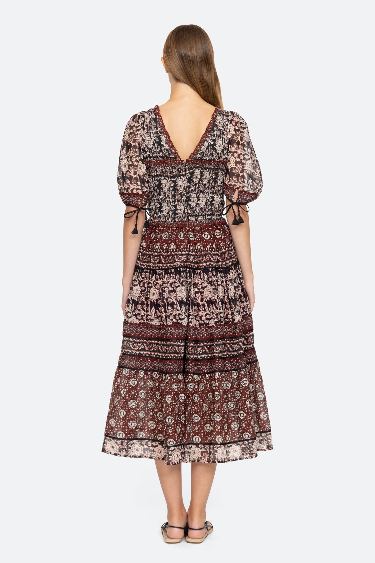 Danae Print Puff Slv Smocked Dress - Red