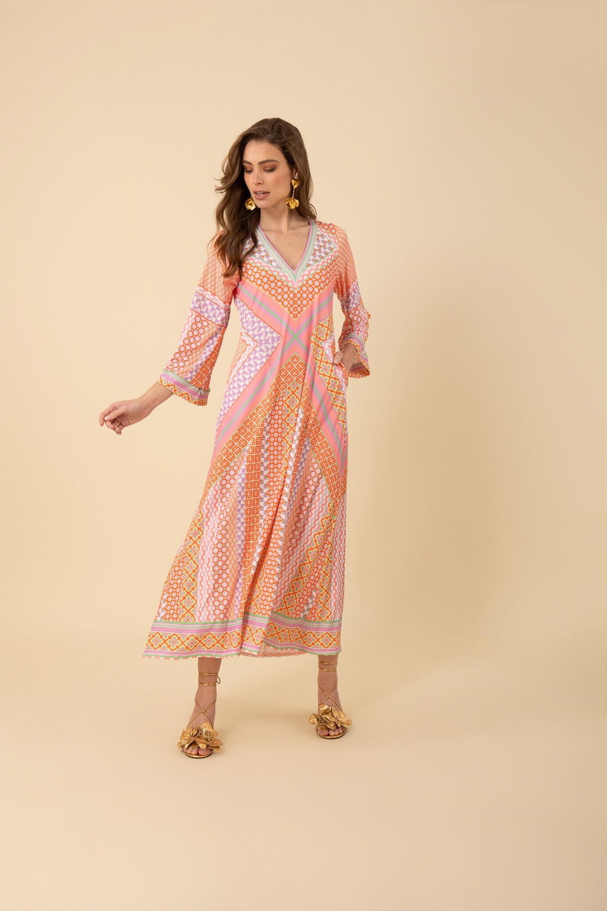 Henley Long Dress - Orange