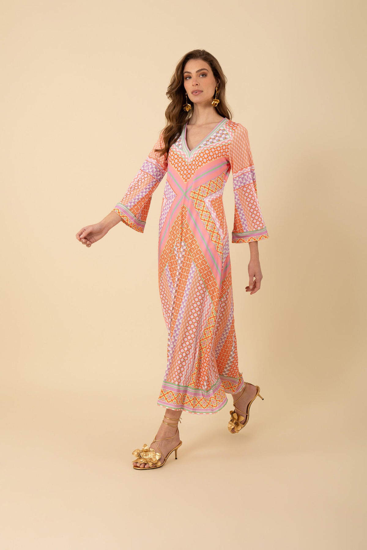 Henley Long Dress - Orange