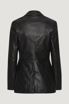 Fitted Leather Blazer - Black