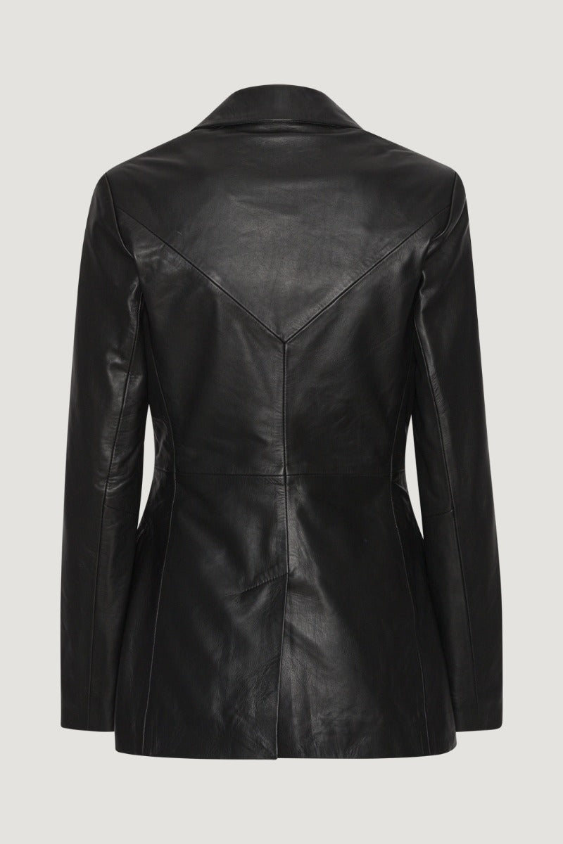 Fitted Leather Blazer - Black
